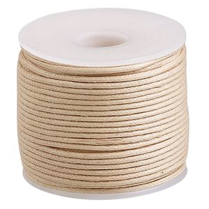Cord, waxed cotton, natural, 1mm, 20-pound test. Sold per 25-meter spool.