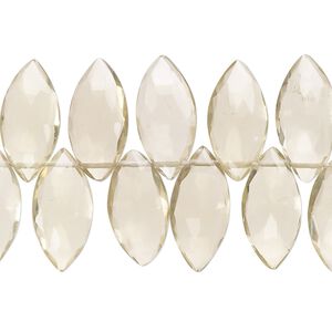 Lemon quartz 1pkg1, hand-cut top-drilled faceted puffed marquise bead 7 inch 15x7mm-18x8mm