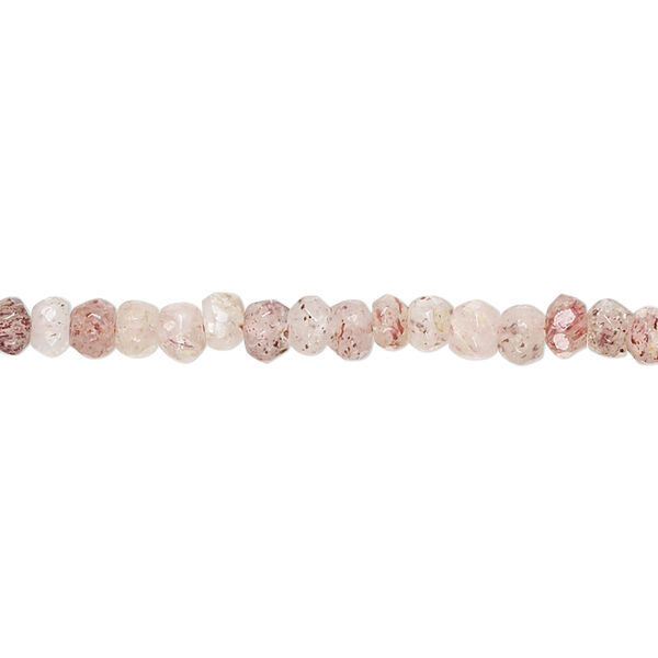Bead, strawberry quartz (natural), 4x2mm-5x3mm hand-cut faceted rondelle with 0.4-1.4mm hole, C grade, Mohs hardness 7. Sold per 10-inch strand. image number 0