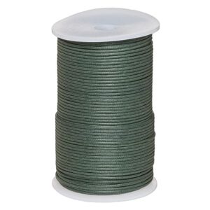 Cord, waxed cotton, dark green, 2mm, 50+ pound test. Sold per 100-meter spool.
