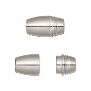 Clasp magnetic 1pkg1, 18x10.5mm barrel / fits 6mm cord, matte stainless steel 1-strand