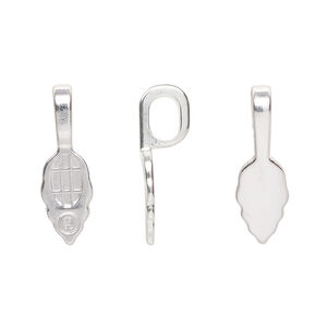Bail, Aanraku&reg;, glue-on, silver-plated "pewter" (zinc-based alloy), 21.5x7mm with 12x7mm leaf flat base. Sold per pkg of 25.