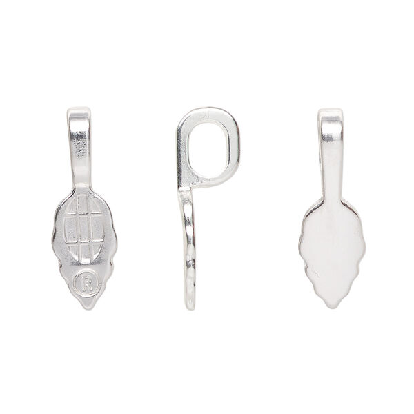 Bail, Aanraku&reg;, glue-on, silver-plated "pewter" (zinc-based alloy), 21.5x7mm with 12x7mm leaf flat base. Sold per pkg of 25. image number 0