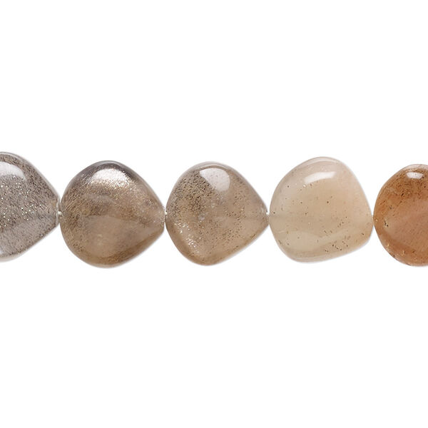 Bead, peach moonstone and grey moonstone (natural), 11x10mm-12x11mm hand-cut puffed teardrop with 0.4-1.4mm hole, B+ grade, Mohs hardness 6 to 6-1/2. Sold per 7-inch strand, approximately 15 beads. image number 0