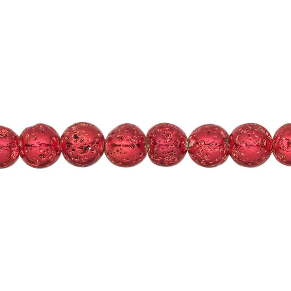Bead, electro-coated lava rock (coated), red, 6-7mm round. Sold per 15-1/2" to 16" strand. image number 0