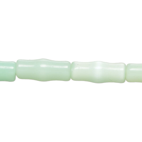 Bead, cat's eye glass (fiber optic glass), light to medium sea mint, 17x5mm-17x7mm vase. Sold per 14-inch strand, approximately 20 beads. image number 0