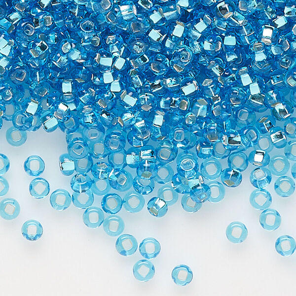 Seed bead, Preciosa Ornela Czech glass, pkg/50g, #11 rocaille, transparent silver-lined sky blue, (67010). image number 0