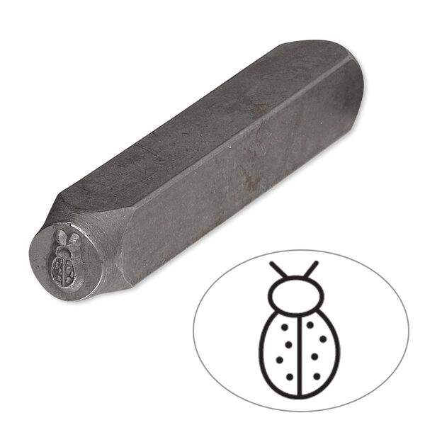 Stamp punch, tempered chrome vanadium steel, 6x4mm ladybug, 2-3/4 x 3/8 inches. Sold individually. image number 0