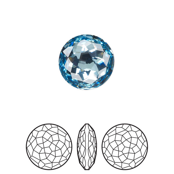 Round stone 48pk aquamarine foil back, Swarovski® 14mm fancy round 1383 image number 0