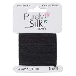 Thread, Purely Silk™, black, size E. Sold per 24-yard card.