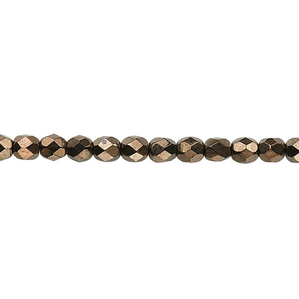 Bead, Czech fire-polished glass, opaque bronze, 4mm faceted round. Sold per 15-1/2" to 16" strand, approximately 100 beads. image number 0