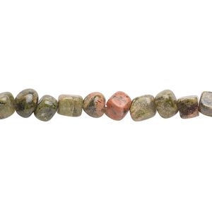 Unakite 1pkg1, pebble bead natural 15.5-16 inch small