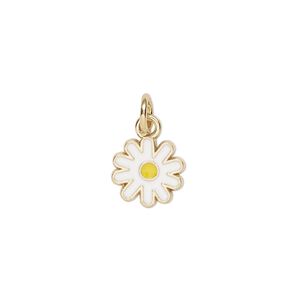 Charm, gold-finished "pewter" (zinc-based alloy) and enamel, white and yellow, 10mm daisy flower. Sold per pkg of 6.