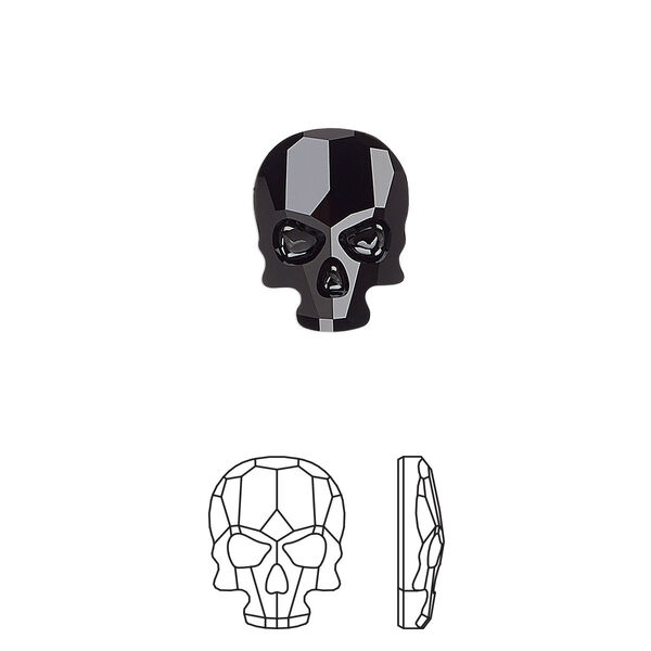 Flat back 1pk jet, Crystal Passions® 14x10.5mm skull 2856 image number 0