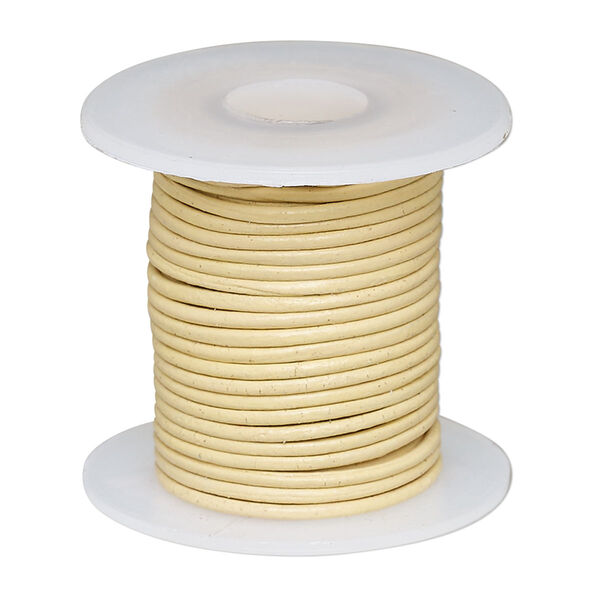 Cord, leather (dyed), cream, 1-1.2mm round. Sold per 5-yard spool. image number 0
