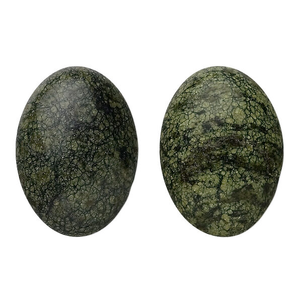 Cabochon, Russian serpentine (natural), 25x18mm calibrated oval, B grade, Mohs hardness 2-1/2 to 5. Sold per pkg of 2. image number 0
