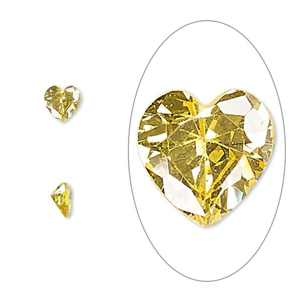 Gem, cubic zirconia, topaz gold, 5mm faceted heart, Mohs hardness 8-1/2. Sold per pkg of 2. image number 0