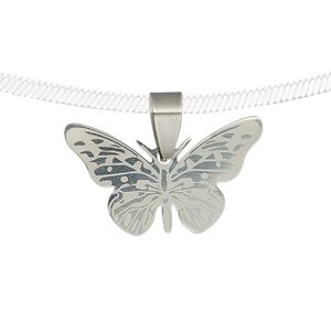 Pendant, stainless steel, 28x16.5mm single-sided matte and shiny etched butterfly. Sold individually.