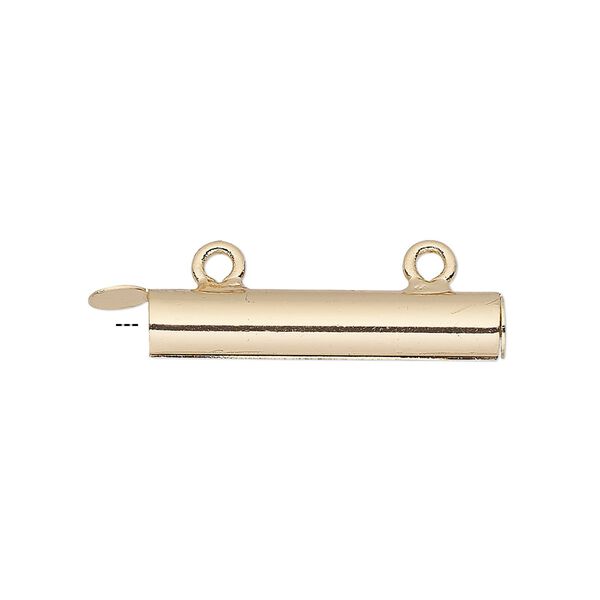 End bar, gold-finished brass, 26x5mm round tube with fold-in ends and 2 loops, 4mm inside diameter. Sold per pkg of 4. image number 0