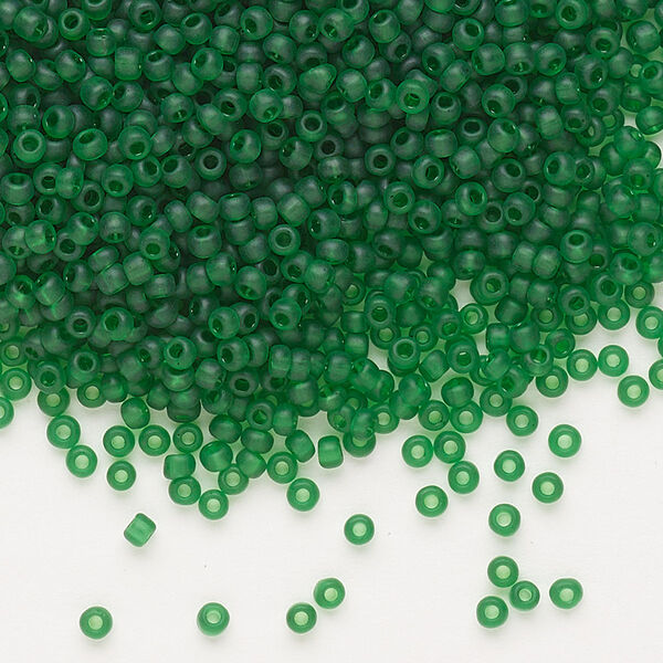 Seed bead, Dyna-Mites™, glass, pkg/1/2kg, #11 round, translucent matte emerald green, (22MA 11/0 RR). image number 0