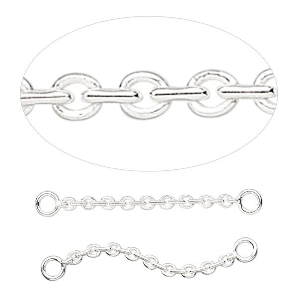 Extender chain, sterling silver, 2mm cable with 2 loops, 1-1/4 inches. Sold per pkg of 2. image number 0