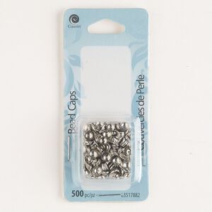 Bead cap, silver-finished steel, 4x1mm round, fits 7-12mm beads. Sold per pkg of 500.