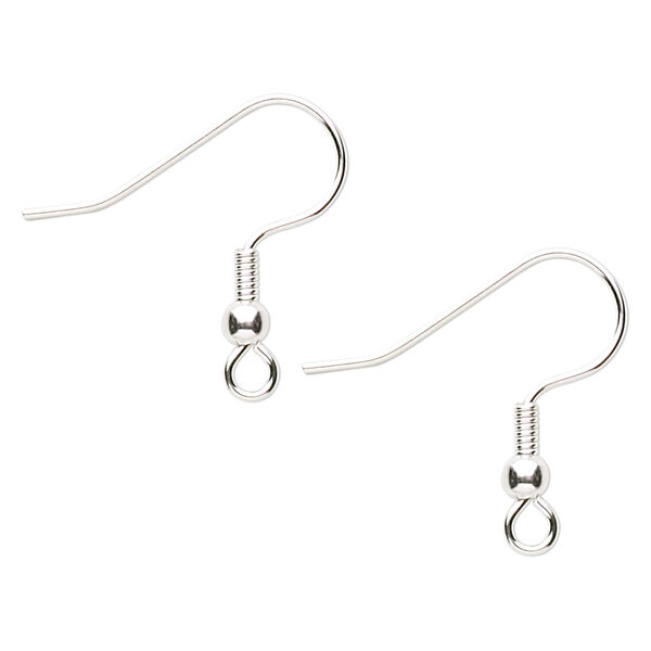 Ear wire, silver-finished stainless steel, 21mm fishhook with 3mm ball and 4mm coil with open loop, 21 gauge. Sold per pkg of 50 pairs. image number 0