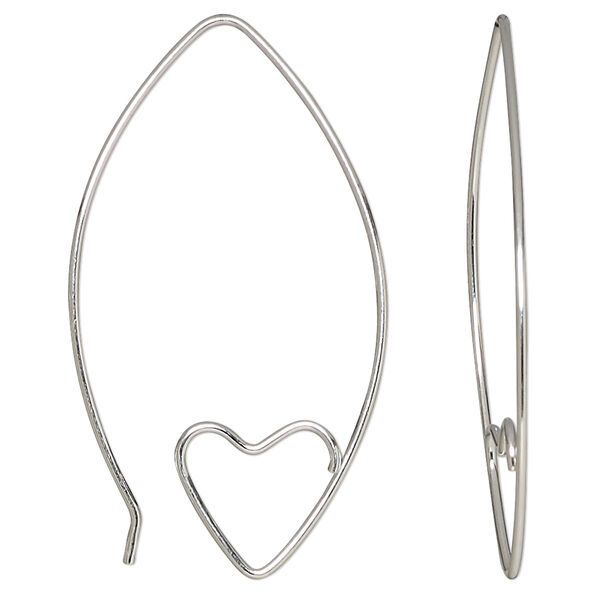 Earring, Create Compliments®, sterling silver, 42mm marquise with open heart. Sold per pair. image number 0