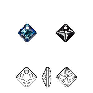 Drop 4pk crystal Bermuda blue P, Crystal Passions® 9mm pendant princess cut 6431