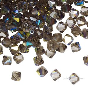 Bead 144pk black diamond AB, Preciosa Czech crystal 6mm bicone