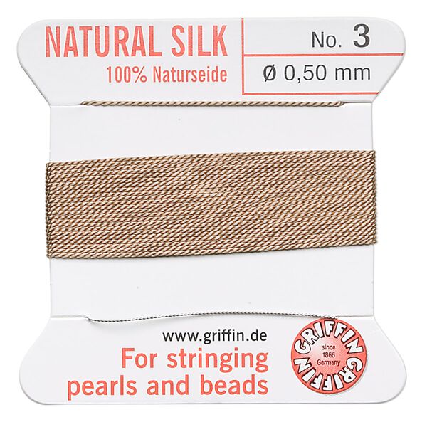 Thread, Griffin, silk, beige, size #3. Sold per 2-meter card (approximately 78 inches). image number 0