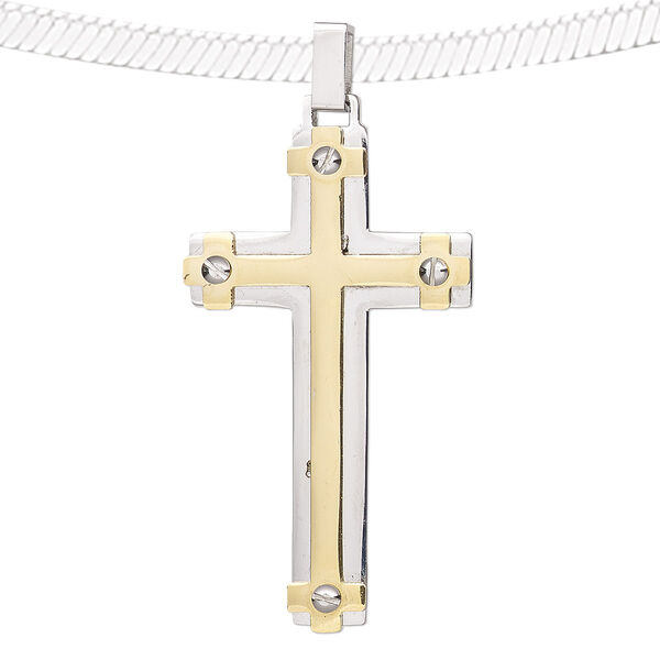 Pendant, stainless steel and gold-finished stainless steel, 47x25mm Gothic cross. Sold individually. image number 0