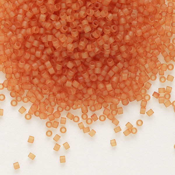 Seed bead, Delica®, glass, pkg/7.5g, #11 round, translucent matte amber yellow (DB-0781). image number 0