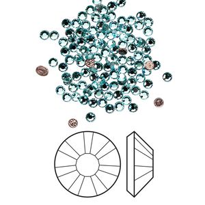 Flat back 144pk light turquoise foil back, Crystal Passions® hotfix rhinestone 1.9-2.1mm rose round SS6 2038HF
