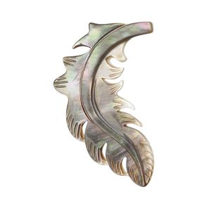 Focal, black lip shell (natural), 35x22mm side-drilled carved feather, Mohs hardness 3-1/2. Sold individually.