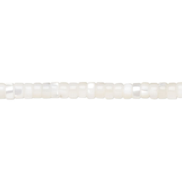 Bead, mother-of-pearl shell (bleached), white, 3x2mm heishi, Mohs hardness 3-1/2. Sold per 15-1/2 to 16-inch strand. image number 0