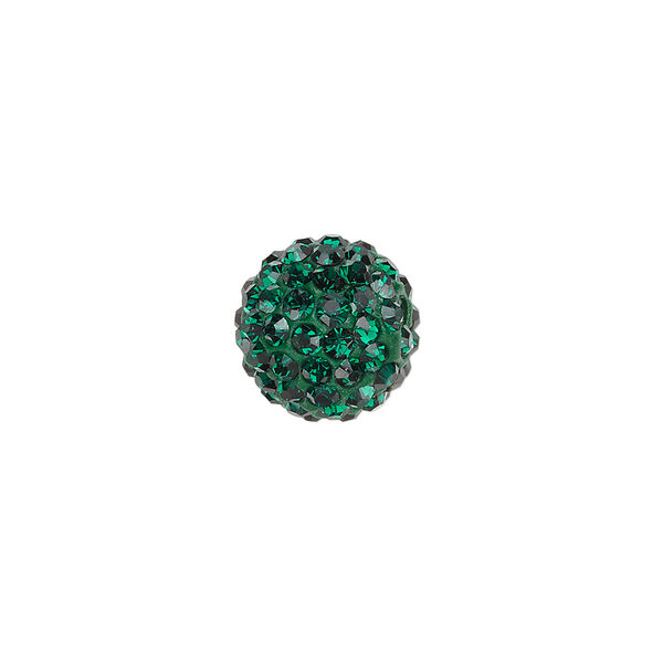 Bead, glass rhinestone / epoxy / resin, dark green, 12mm round. Sold individually. image number 0