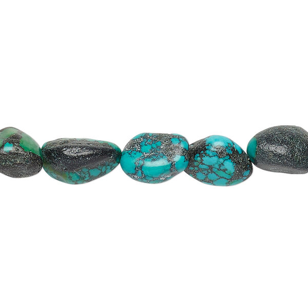 Bead, turquoise (dyed / stabilized), dark blue-green, mini to medium nugget, Mohs hardness 5 to 6. Sold per 15-1/2" to 16" strand. image number 0
