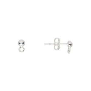 Earstud 1pkg10 sterling silver, 3.5mm half-ball / open loop / earnuts, polished 5 pair