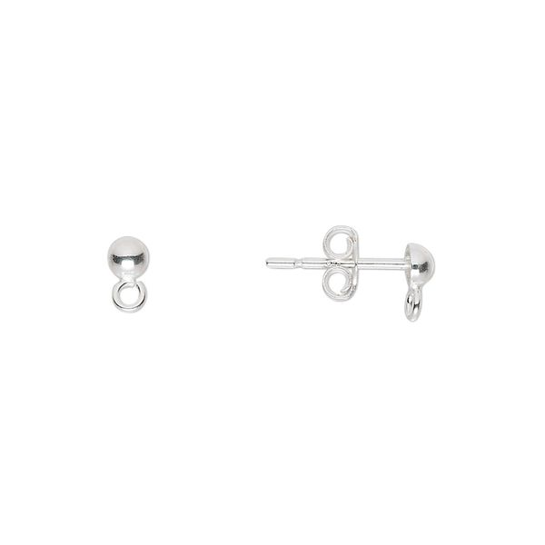 Earstud 1pkg10 sterling silver, 3.5mm half-ball / open loop / earnuts, polished 5 pair image number 0