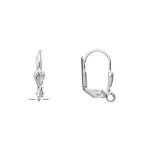Ear wire leverback 1pkg100 silver-plated, 15mm / 6x3mm shell / open loop, brass 50 pair