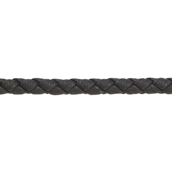 Bolo cord, leatherette, matte black, 4mm braided round. Sold per 5-yard section. image number 0