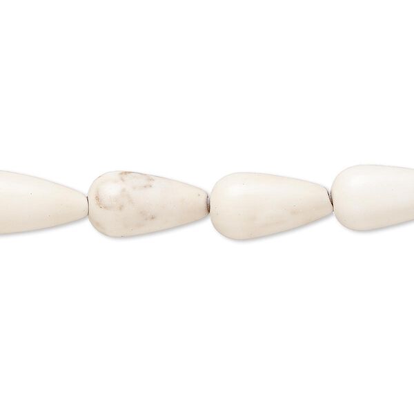 Bead, magnesite (stabilized), white, 13x6mm-14x7mm teardrop, C grade, Mohs hardness 3-1/2 to 4. Sold per 15-inch strand. image number 0