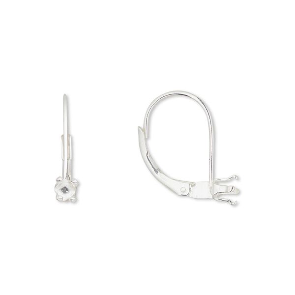 Ear wire, sterling silver-filled, 17mm leverback with 4mm round 4-prong mounting. Sold per pair. image number 0