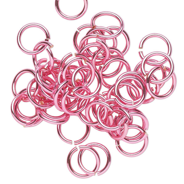 Jump ring, electro-coated brass, pink, 8mm round, 6mm inside diameter, 18 gauge. Sold per pkg of 50. image number 0