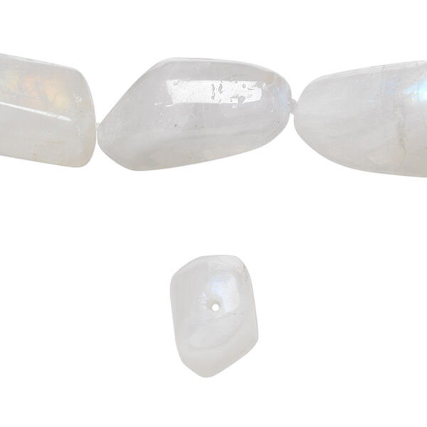 Bead, rainbow moonstone (natural), medium to large tumbled nugget, Mohs hardness 6 to 6-1/2. Sold per 15-1/2" to 16" strand. image number 0