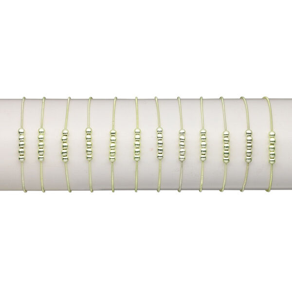 Bracelet, stretch, plastic and steel, metallic peridot green, coil with 4.5mm round, 7 inches. Sold per pkg of 12. image number 0