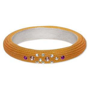 Bracelet, bangle, resin and acrylic, orange / silver / multicolored, 13mm wide with textured design, 8 inches. Sold individually.