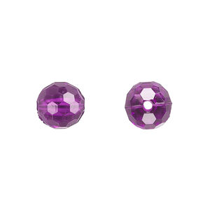 Bead, acrylic, purple, 10mm faceted round. Sold per 100-gram pkg, approximately 170 beads.