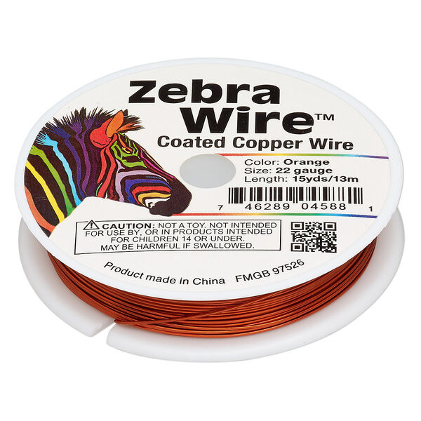 Wire, Zebra Wire™, color-coated copper, orange, round, 22 gauge. Sold per 15-yard spool. image number 0